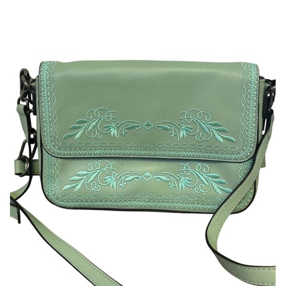 Lodis Embossed Mint Green Leather Crossbody Bag - Picture 1 of 7